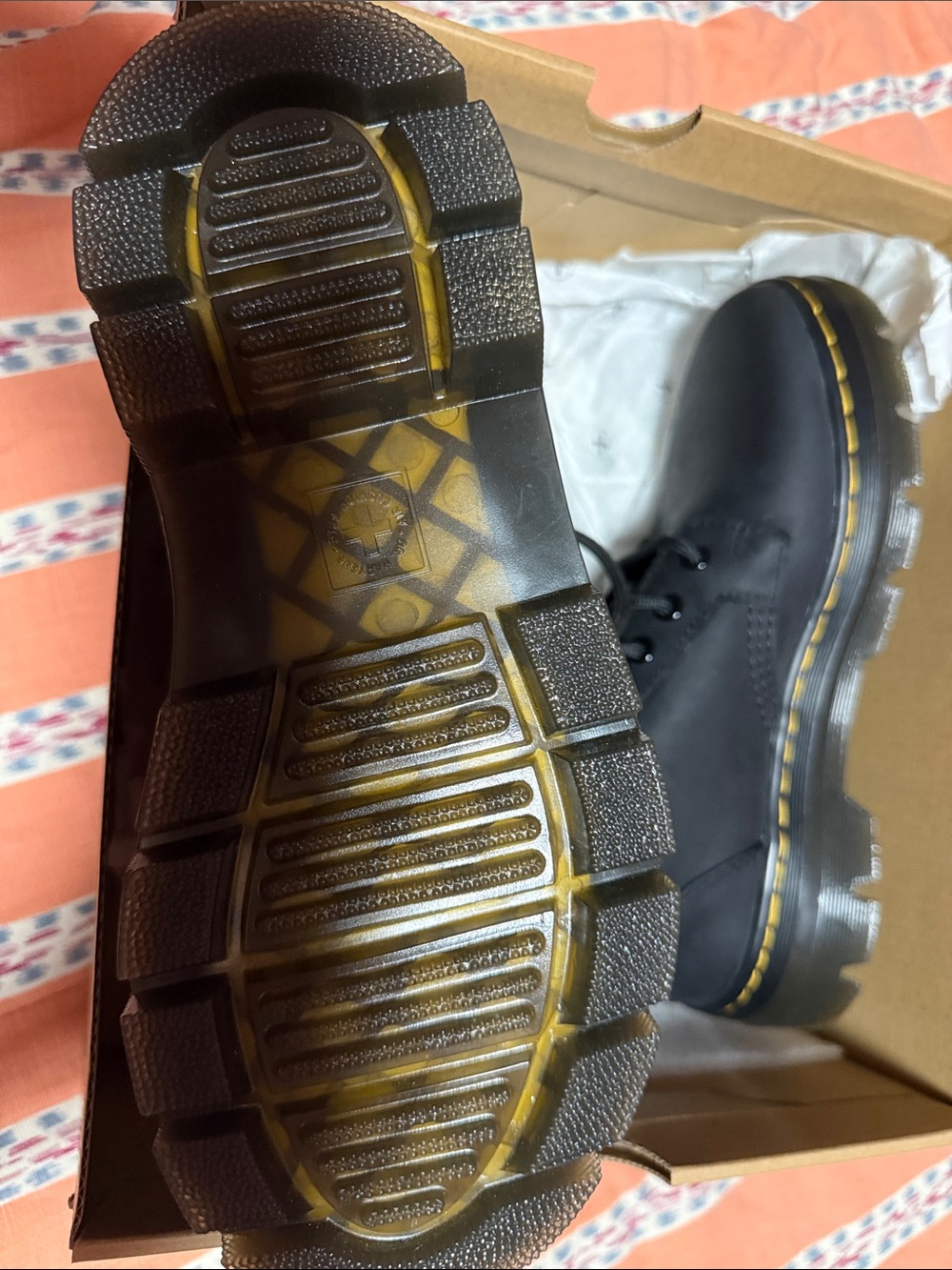 Dr Martens Black Lace-Up Men's Combat Boots with Yellow Stitching - Picture 2 of 5